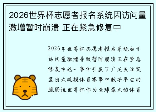 2026世界杯志愿者报名系统因访问量激增暂时崩溃 正在紧急修复中